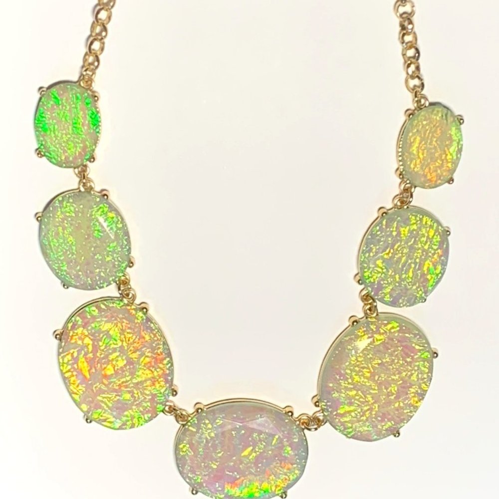 Statement necklace, faux opal and gold 18"
